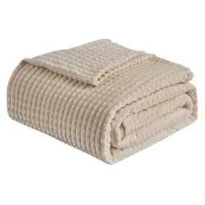 EMME Kuscheldecke Flauschige – 3D-Touch-Erlebnis Fleecedecke, Weiche Warme Wolldecke Überwurfdecke, Couchdecke, Decke für Sofa, Tagesdecke, Wohndecke, Beige, 130 x 150 cm