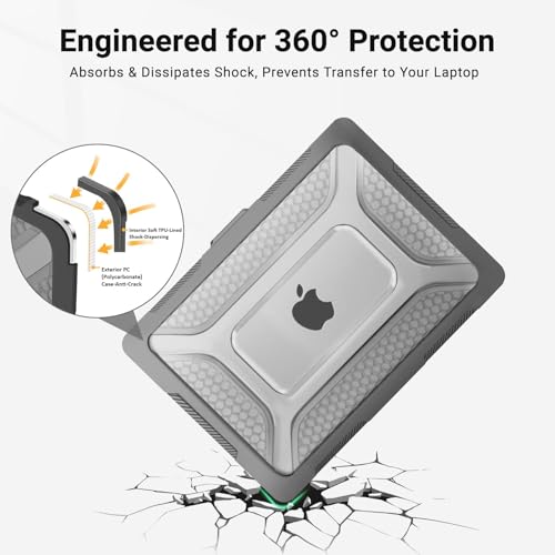 Image of MOSISO Compatible with MacBook Air 13 inch Case M5 M4 M3 M2 2025-2022 A3449 A3240 A3113 A2681, 2 in 1 Kit Honeycomb Shock Resistant Hard Case with Foldable Kickstand for MacBook Air 13.6, Black
