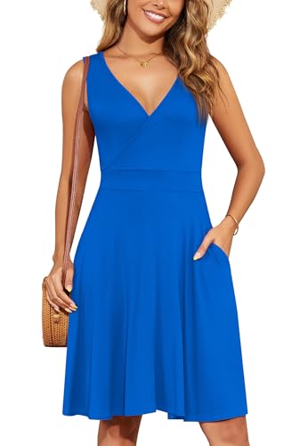 Image of WEACZZY Women's Summer Sleeveless Casual Dresses V-Neck Wrap Floral Holiday Tank Dress Flowy Beach Sundress with Pockets