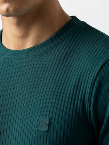 Image of DAMENSCH Men's Striped Texture, Cotton-Rich Comfort, Regular Fit, Solid Colours Striped T-Shirts