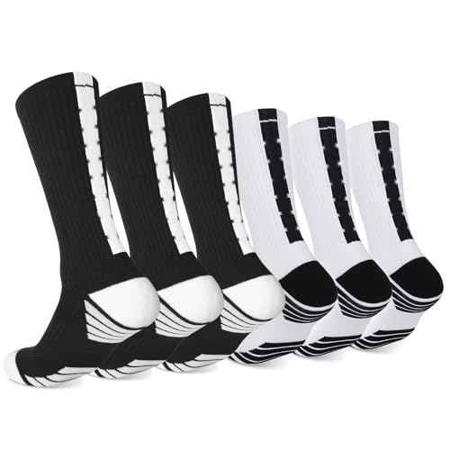 Finerview Basketball Socks for Men Boys 6 Pairs, High-Top Premium Mid Calf Athletic Socks for Adult & Youth