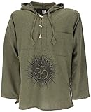 camisa estilo hippie hombre Talla: L, camisa de goga estampada con tira de botones y capucha de tela de algodón resistente