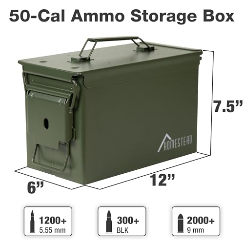 HOMESTEAD 50 Cal Metal Ammo Can – 6-Pack M2A1 Military Steel Ammo Storage Box, Airtight & Water-Resistant Ammo Containers for Long-Term Storage, Green Color by HOMESTEAD - Image 2