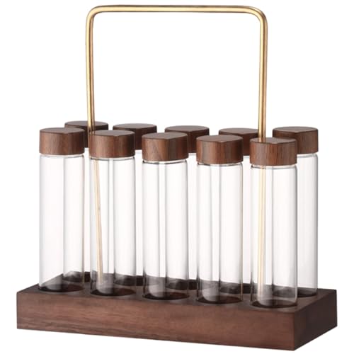 Tubos de vidrio para almacenamiento de café y soporte de madera premium 8