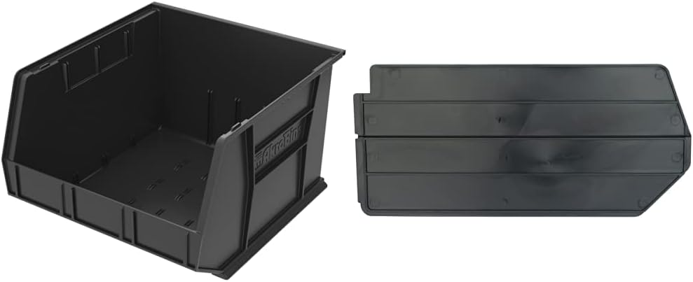 Akro-Mils 30270 AkroBins Plastic Storage Bin Hanging Stacking Containers, Black, (3-Pack) & 40230 Lengthwise Plastic Divider for 30230, 30235, 30255 AkroBin Storage Bins, Black, (6-Pack)