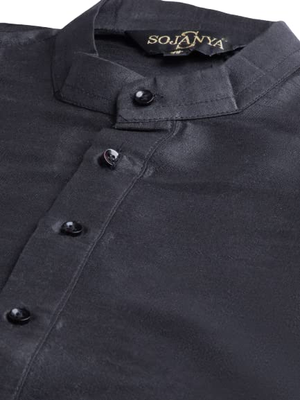 Image of SOJANYA (Since 1958 Men's Silk Blend Black Kurta Pyjama & Sherwani Set