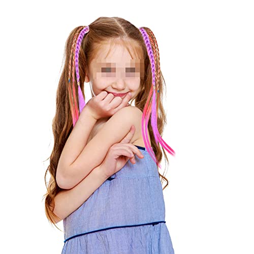 6 Packs Girls Hairband Accessories Wig Ponytail Braid Colored Braids Hair Extensions With Rubber Bands Crazy Hair Day Accessories For Kids Girls Children Rainbow Braided Hair Strands For Party #TOP4