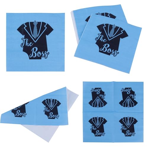 HAPPARTY Serving 12 Guests Boss Birthday Party Supplies Serving - 7in Paper Plate Trays and 4.9in Tissue Napkins, for Boy Black Blue Bday Baby Shower Decorations by HAPPARTY - Used condition - Image 4