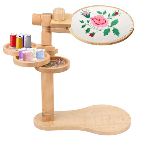Embroidery Hoop Stand, Rotated Wooden Embroidery Holder Adjustable Rotatable Cross Stitch Stand for