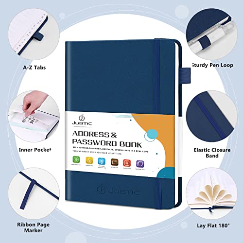 Jubtic Address Book With Alphabetical Tabs, Hardcover Password Keeper And Telephone Book Address Organizer For Contacts, Internet Login Address Log Book Journal Notebook For Home Or Office-Navy Blue #TOP2