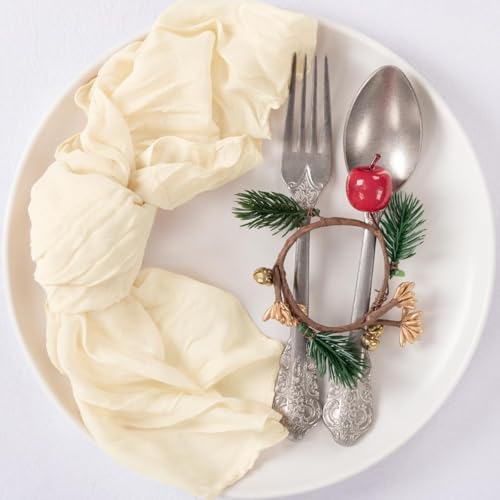 Image of MLMC 24 Pack Beige Cream Cheesecloth Napkins Boho Rustic Gauze Cloth Napkins Washable 21 inchx21 inch for Wedding Bridal Shower Birthday Anniversary Dinner Decor