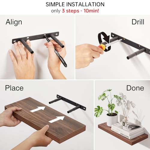 Image of BAYKA Floating Shelves for Wall, Wall Mounted Rustic Wood Shelves for Bathroom, Bedroom, Living Room, Kitchen,Small Hanging Shelf for Books /Storage /Room Decor (Walnut-Like, Set of 3, 15.7in)