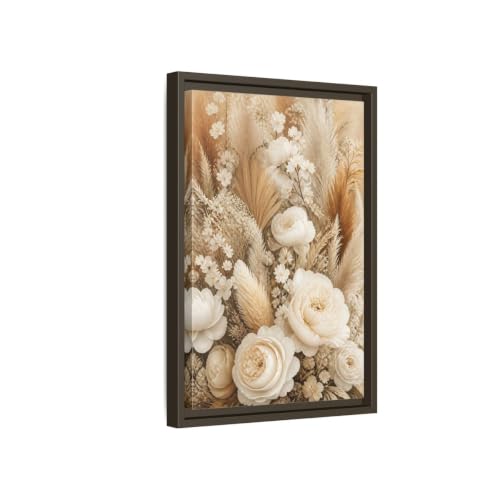 Décoration salon fleurs séchées tableau beige vertical 30x45 pour mur