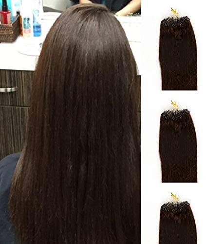 Hair Faux You 18inch 100 Gram Micro Ring Hair Extensions # 2 Darkest Brown 1g/Strand Silky Straight Micro Ring Loop Remy Human Hair Extensions
