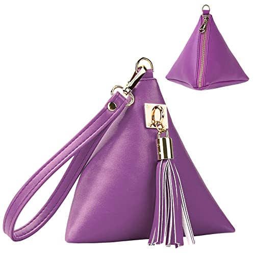 Image of Women Synthetic Leather Clutch Wallet Triangle Wristlet Purse with Wrist Strap