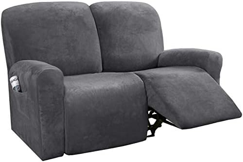 ADAFA Recliner Sofa Cover 2/3 Seater Thick Suede All-inclusive Chair Stretch Waterproof Non-slip Slipcover Dustproof Massage Sofa Seat Protector,Grey,2 Seater