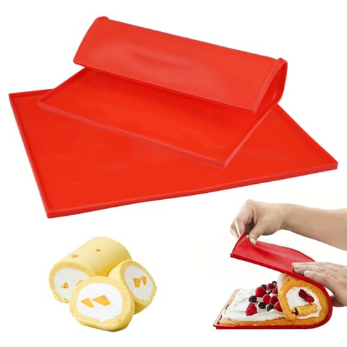 Lot de 2 tapis de cuisson Swiss Roll - 31 x 26 cm - En silicone avec bord - Revêtement antiadhésif - Avec bord - Pour la cuisson, la pâtisserie
