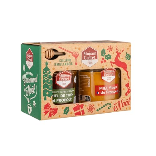 Maison Crétet | Coffret Cadeau de Noël | Miel de Thym et Propolis 170g et de Fleurs de France 170g