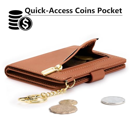 Image of Airkit Small Wallet Women RFID, PU Leather Card Holder with Keychain | Slim Compact Zipper Coin Purse for Ladies, Travel Holiday Gifts for Mom, Cute Mini Bifold Wallets