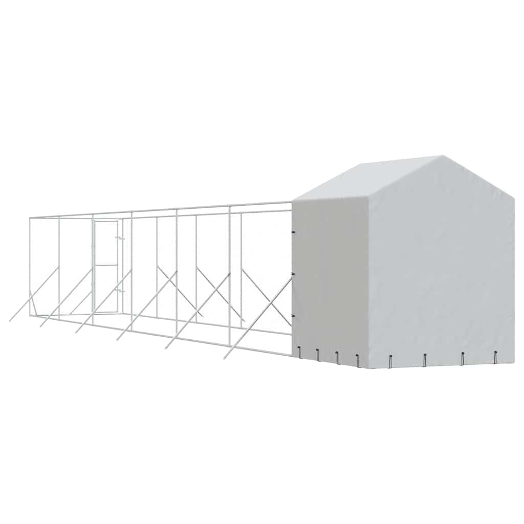 Perrera para perros al aire libre con techo plateado, 2 x 14 x 2,5 m, acero galvanizado, resistente recinto para perros con puerta con cierre para una salida segura en el jardín y recinto