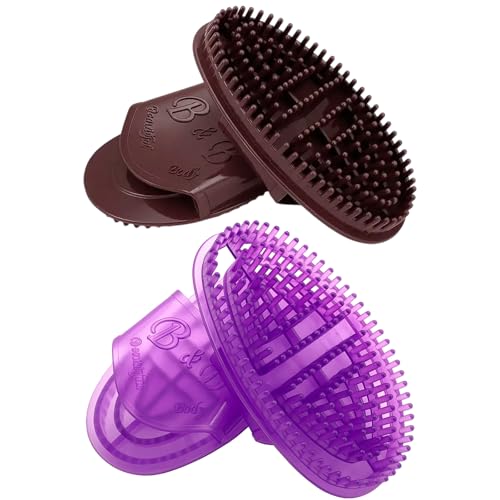 Meridian Massage Brush, 2 Pack for and Muscle Relief, Silicone Massage Brush for Belly, Back, Legs and Arms, 14.3 x 9 cm, Brown and Purple