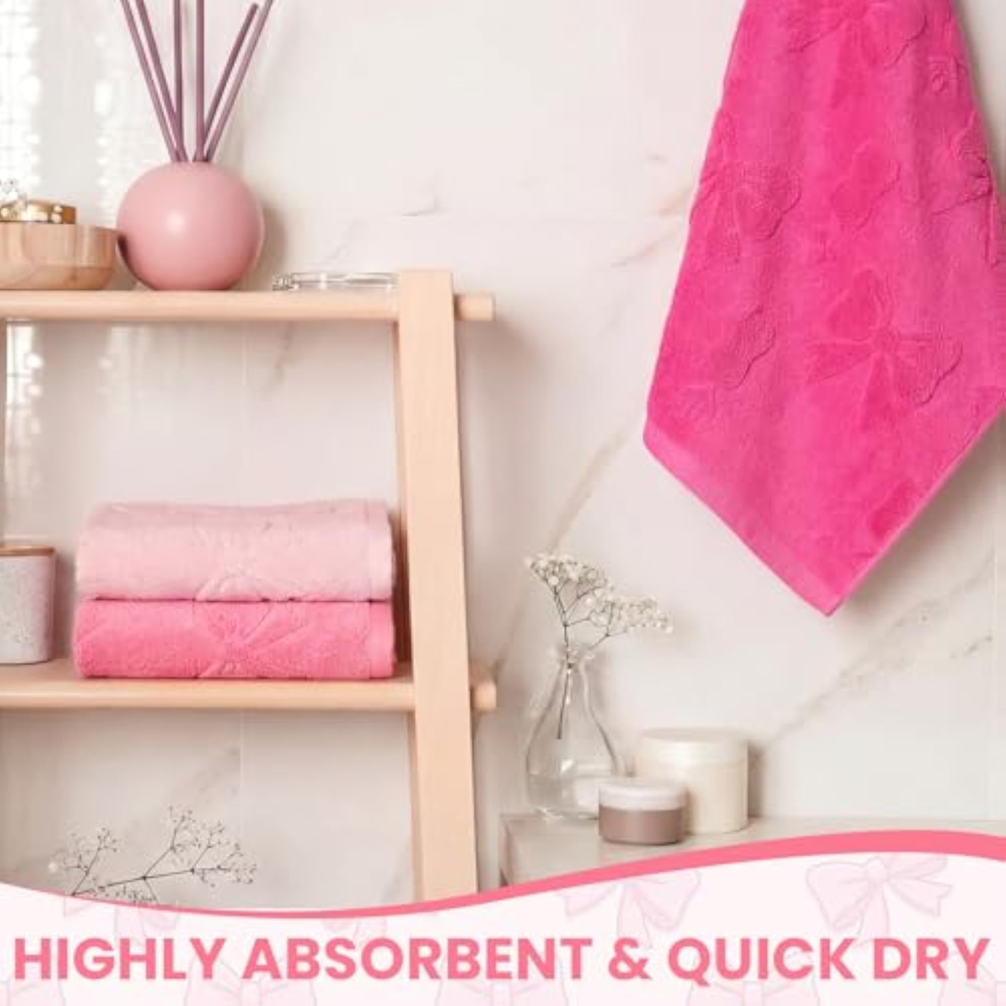 3 Pcs Pink Bow Hand Towels Set, Decorative Gift