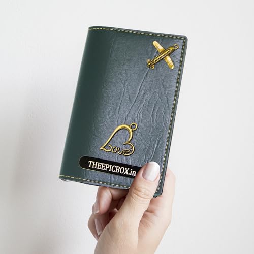 Image of Personalized Passport Cover - Custom Name Engraved Vegan Leather Travel Wallet - Stylish & Durable Passport Holder for Men & Women - Luxury Travel Accessory (Green)