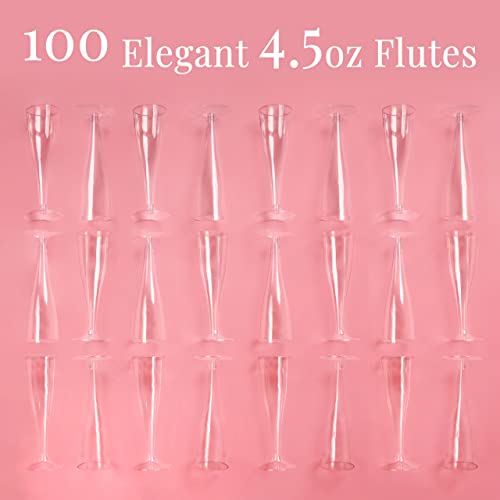 100 Plastic Champagne Flutes Disposable Clear Plastic Champagne