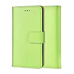 ameego MK-209 Premium Genuine iPhone 5/5S/SE Real Leather Flip Wallet Magnetic Kickstand Slim Book Case with Card Slot (Green)