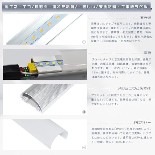 工事不要 LED蛍光灯 10W形 20W形 40W形 直管 33cm 58cm 120cm 電球色 白色 昼白色 昼光色 消費電力5W 10W 20W 1000lm 2000lm 4000lm G13口金 LED直管蛍光灯 直管ランプ 直管型蛍光ランプ 直管 ラピッド式 インバーター式 グロー式高輝度 省エネ 家庭 事務所 病院 学校に適用 (1200mm-電球色) [4]