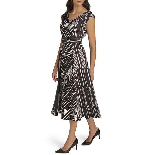 Image of Calvin Klein Women's Sleeveless V-Neck Belted A-Line Midi Dress