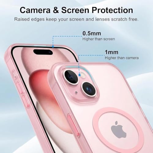 Image of DIZORO Matte Case for iPhone 13 / iPhone 14 Compatible with MagSafe, Camera Lens Full Protection, Shockproof Translucent Frosted TPU Soft Phone Cover, Anti-Fingerprint (Pink)
