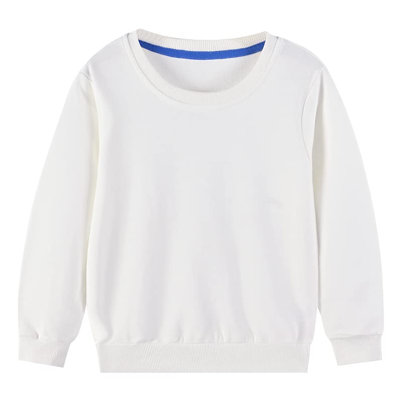 IESSRA Boys Girls Crewneck Sweatshirts Solid Cotton Soft Long Sleeve White Sweatshirt Active Pullover Tshirts