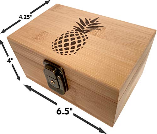 Pineapple Stash Box Combo - Grinder Stash Jar and Rolling Tray in Wood Box - Stash Box with Lock Locking Stash Box Stash Boxes (Pineapple)