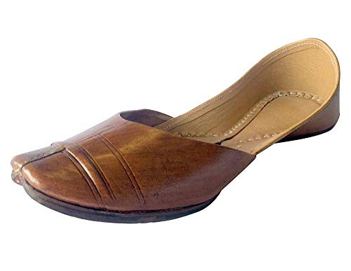 Step n Style Traditional Handmade Women Shoes Leather Flip-Flops Mojari Juti Khussa Brown