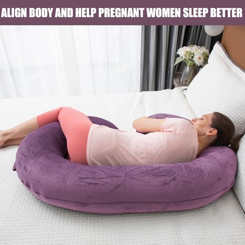 Image of 1 MIDDLE ONE Pregnancy Pillow, C Shaped Full Body Pregnant Women Sleeping Pillow for Maternity Support with Cover (Purple)
