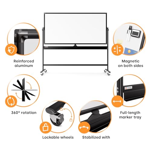 Image of Rolling Dry Erase Board 70 x 36 - Large Portable Magnetic Whiteboard with Stand - Double Sided Easel Style Whiteboard with Wheels - Mobile Standing White Board for Office, Classroom & Home