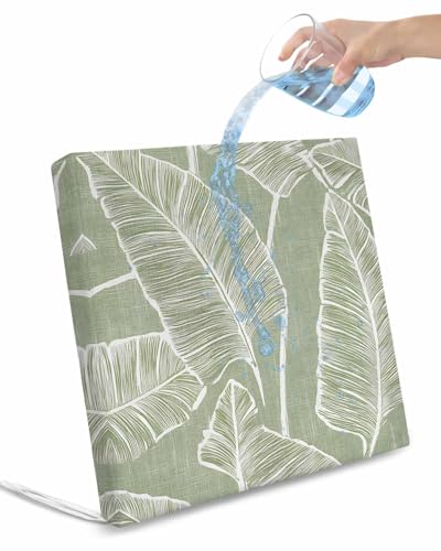 2 Pack Tropical Bloom Silhouettes Waterproof Cushion Covers with Ties, Outdoor Patio Chaise Lounge Chair Seat Cushion Slip Covers Replacement(Only Cover) Green Palm Leaf 24