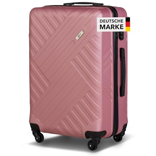 Xonic Design Reisekoffer - ABS Hartschalen Koffer mit 360° Leichtlauf-Rollen - hochwertiger Trolley mit Zahlenschloss in M-L-XL oder Set (Rosé, L)