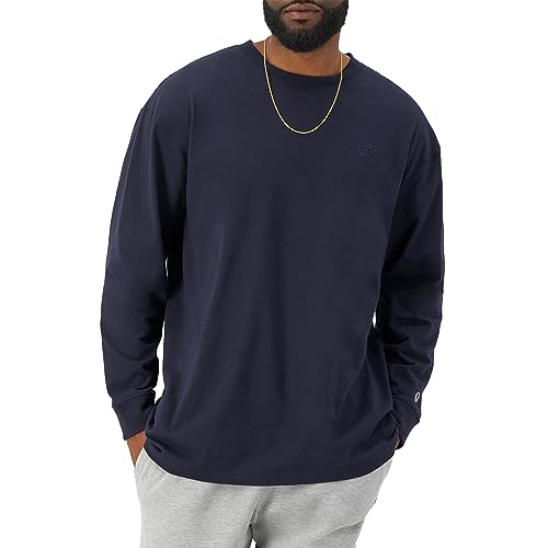 Image of Champion Men's Classic Long Sleeve T-Shirt, Standard Fit, C Logo, Available in Regular and Big & Tall, Navy, XX-Large Big