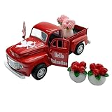 Décoration romantique pour la Saint-Valentin : camion métallique rétro avec logos en forme de cœur pouvant contenir des ornements pour couples ou bouquets pour les mariages et les fiançailles