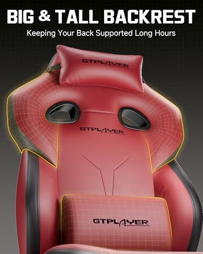 Image of GTPLAYER Big & Tall Gaming Chair, 90-155 Adjustable Reclining Office Seat with Footrest, Ergonomic Comfy Computer Desk Chair for Adults, Home Office Gaming Study Use, Wine Red (Leather)