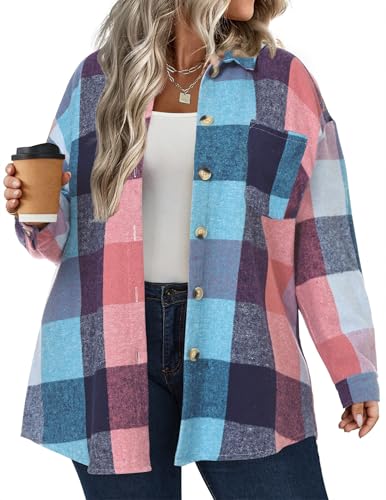 IN'VOLAND Women's plus-size plaid shacket