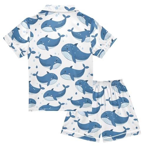 ALAZA Cartoon Whale Water Fish Satin Pajamas Set Short Sleeve Button Down Sleepwear Summer Pjs 2 Piece2
