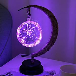 Fiacvrs Handcraft Night Light Desk Lamp, Star Moon Rope Iron Night Purple Light Kids Toddle Baby Room Decoration, for…