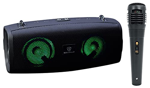 Rockville RPB-KAR 20W Portable Bluetooth Speaker, Karaoke Microphone, Party LEDs, USB Power Bank, Weather Resistant, Perfect for Parties and Outdoor Events