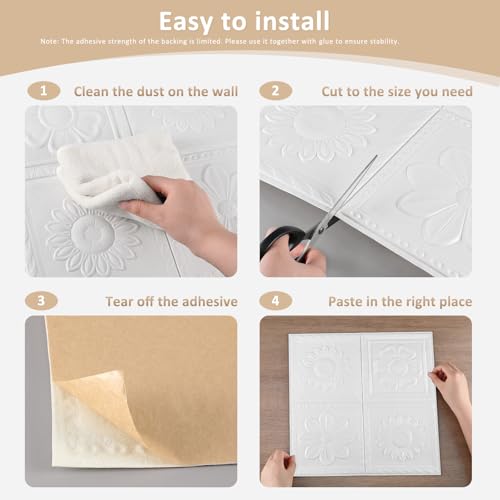 Panneaux muraux 3D autocollants blancs et imperméables 35x35 - 3