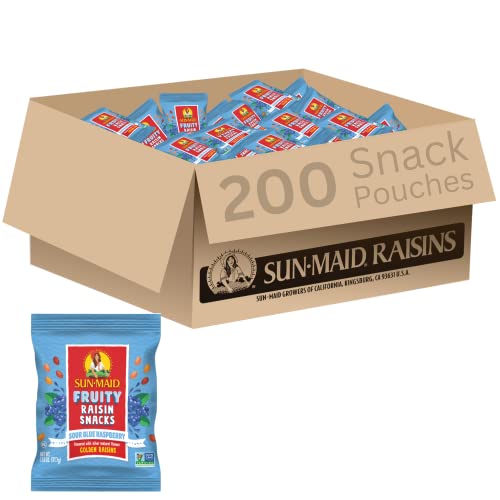 Image of Sun-Maid Sour Blue Raspberry Fruity Raisin Snacks - (200 Pack) 1.33 oz Pouches - Sour Blue Raspberry Raisins - Dried Fruit Snack for Lunches and Snacks