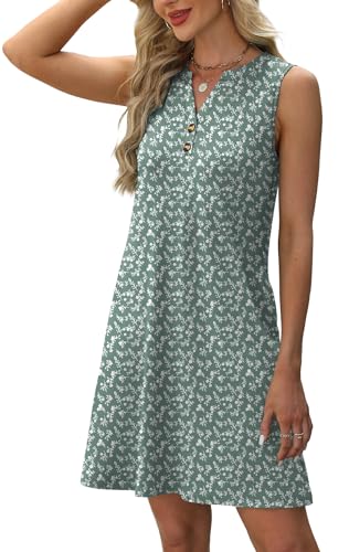 Image of XIEERDUO Summer Dresses for Women 2026 Beach Vacation Clothes V Neck Button Sundresses with Pockets