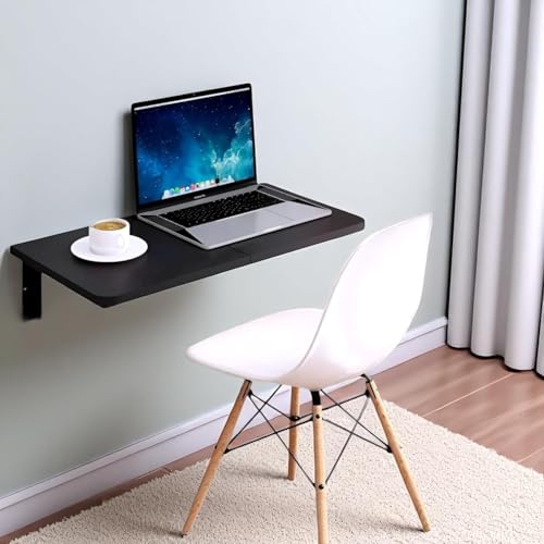 Image of Floating Desk for Home, Office, Study, Kitchen, and Dinner Computer Bar Laundry Room Wall Mounted Folding Table Wall Mounted Folding Desk for Space Saving (Black 2)